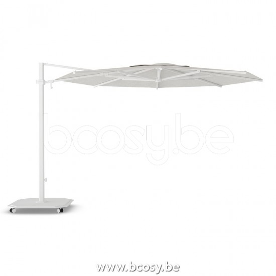 Jardinico JCP303 Ø350 Runder Freiarmschirm Weisser Mast Stoff Cotton Sunbrella Plus Marine.