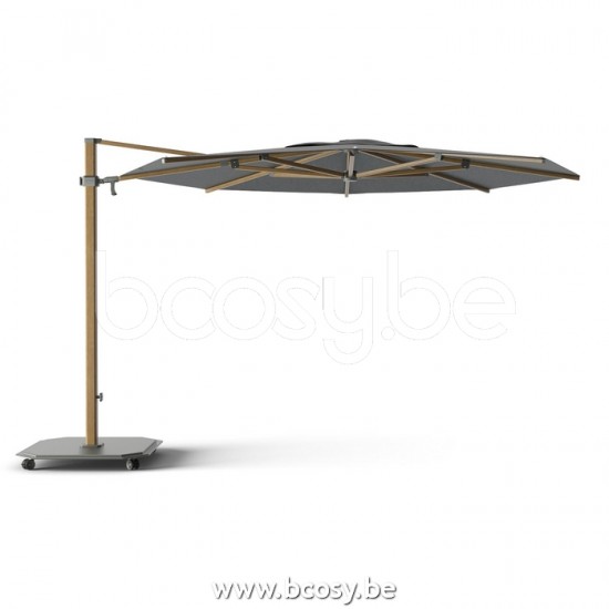 Jardinico JCP303 Ø350 Runder Freiarmschirm Strukturiertes Teakholz Aluminium Mast Stoff Onyx Sunbrella Plus Marine.