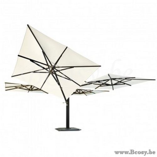 Jardinico CARACTERE JCP501 4x300x300 Quadruple Square Quad Sidepost Combination 4 Free-hanging Floating Parasols 4x3x3 Pole Mast Post Charcoal Powder Coated Aluminium| Canopy-fabrics Pearl Sunbrella P.