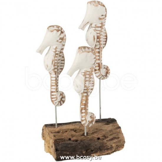 hippocampes statuettes Jolipa J Line Jline Hippocampe 3 Sur Pied Bois Albasia Blanc Naturel