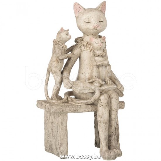 chats statuettes Jolipa J Line Jline Chat Sur Banc Resine Gris