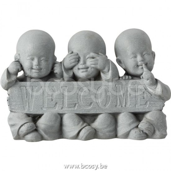 rien vu rien entendu rien dit statuettes Jolipa J Line Jline Moine Welcome Resine Gris