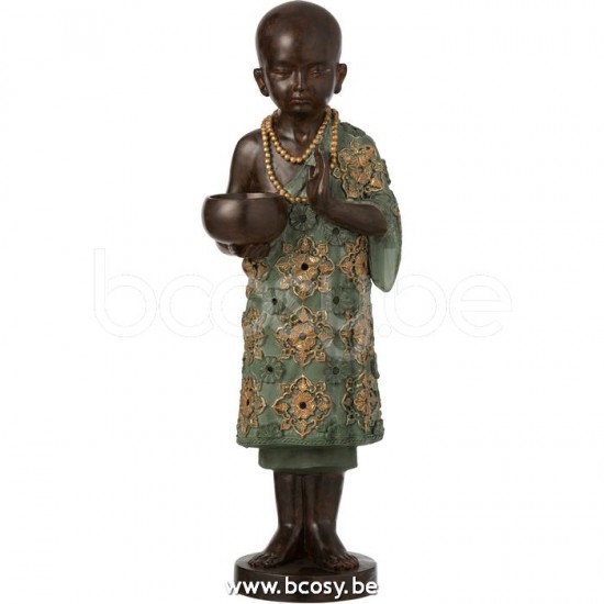 J Line Jline T Lh Monk Standing Poly Green Gold Large tea lights holders