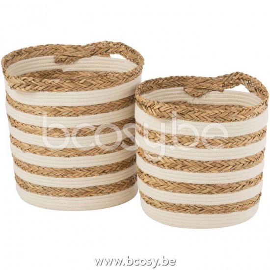 J Line Jline Set Von 2 Körben Lys Rund Gras Naturell Weiß lagerkorb lagerkoerbe