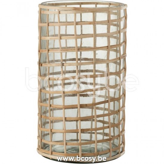 J Line Jline Portacandele Violet Vetro Rattan Naturale Large Fotosforo Violet Cristal Mimbre Natural Large