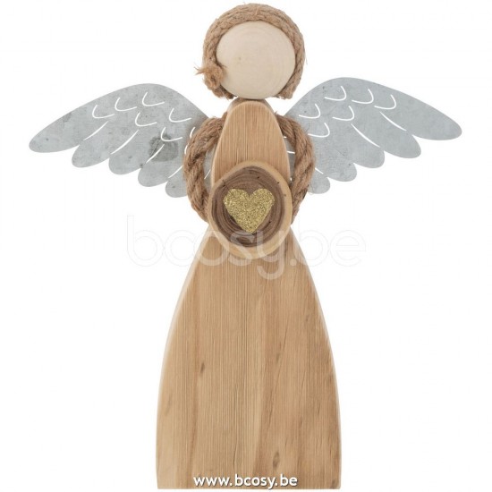 anges statuettes Jolipa J Line Jline Ange Coeur Bois Metal Brun