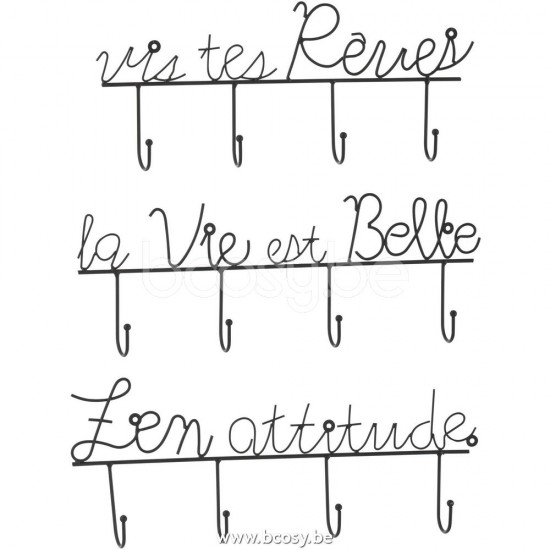 portemanteaux mural Jolipa J Line Jline Supsension Murale Phrase Metal Noir Small Assortiment De 3