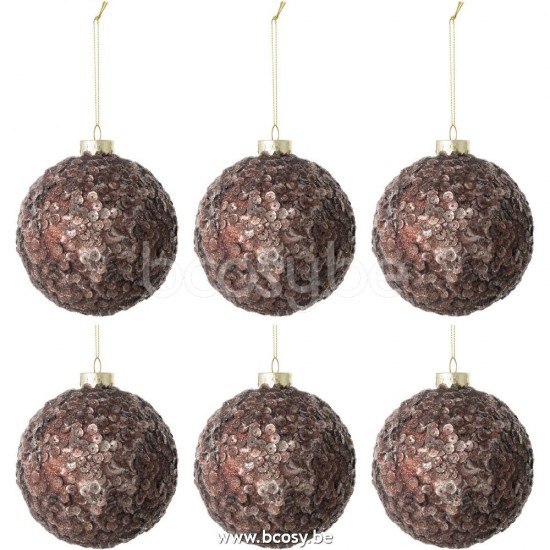 boules de noel Jolipa J Line Jline Boite De 6 Boules De Noel Givres Verre Mat Brun Fonce Small