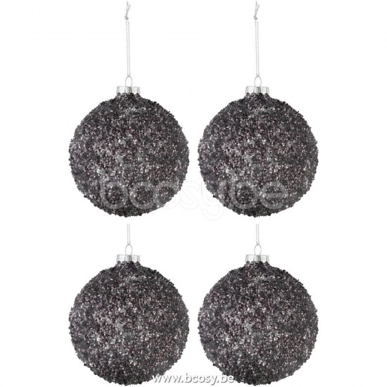 boules de noel Jolipa J Line Jline Boite De 4 Boules De Noel Paillettes Gris Anthracite Medium