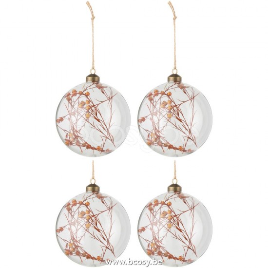 boules de noel Jolipa J Line Jline Boite De 4 Boules De Noel Fleurs Sechees Rouille Verre Transparant Large
