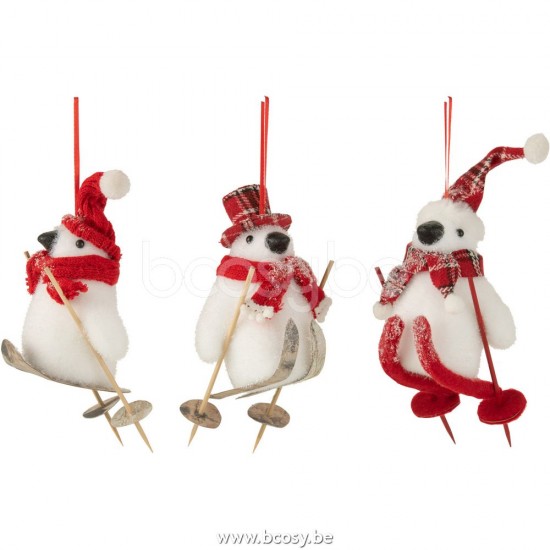 pendeloques Jolipa J Line Jline Suspension Pingouin Pere Noel Skis Blanc Rouge Assortiment De 3