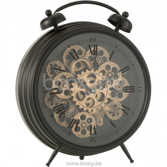J Line Jline Clock Alarm Roman Numerals Gears Metal Black Large table clocks