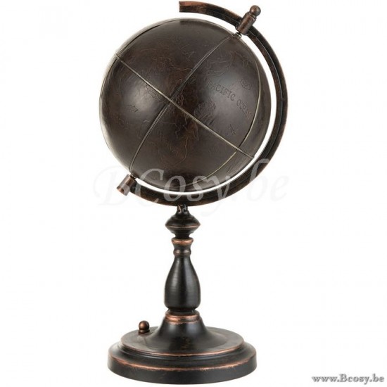 J Line Jline Worldglobe Engraving Metal Dark Brown Globo Mundial Grabado Metal Marron Oscuro