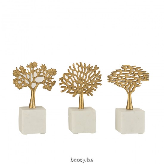 J Line feuillets végétal statuettes Jolipa Statue Arbre Sur Pied Aluminium Marbre Or Blanc Assortiment De Trois.
