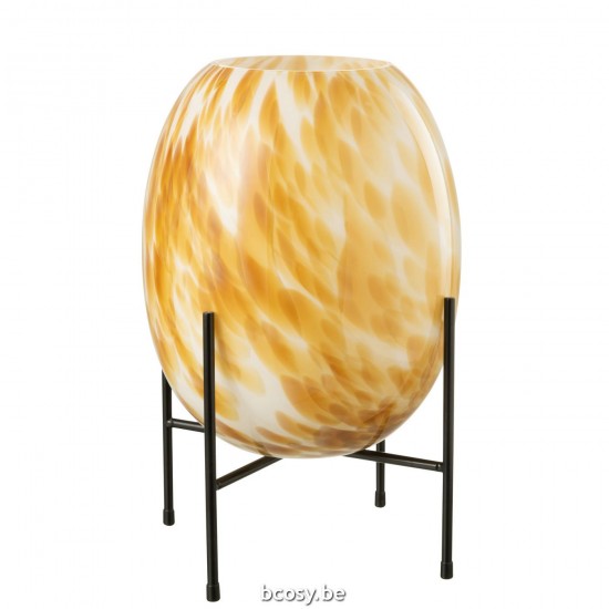 J Line Vaso Piede Screziato Vetro Bianco Ocra Jarrón Pie Manchas Vidrio Blanco Ocre.