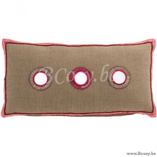 J Line Jline Cuscino Rettangolare 3 Specchi Iuta Naturale Rosa Almohada Rectangular 3 Soles De Espejos Yute Natural Rosa