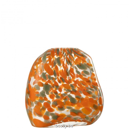 J Line Vase Flat Spots Glass Orange Green Large.