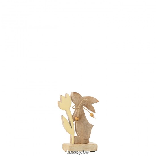 J Line lapins statuettes Jolipa Lapin Fleur Bois Jaune Small.