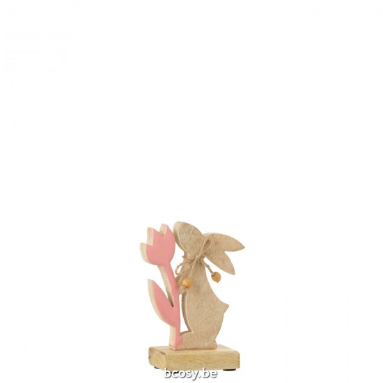 J Line lapins statuettes Jolipa Lapin Fleur Bois Rose Small.