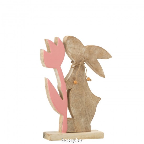 J Line Bunny With Flower Wood Pink Large Animals.