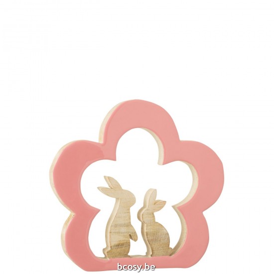 J Line animal animaux statuettes Jolipa Fleur Lapin Bois Rose.