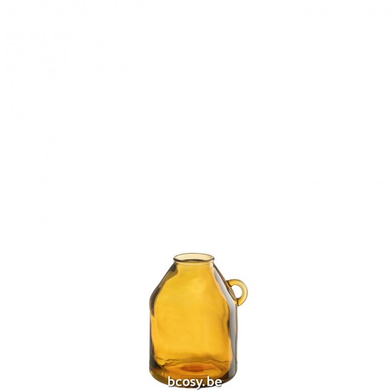 J Line Vase Handle Cylinder Glass Ochre Small jugs ceramic jars with two handles.