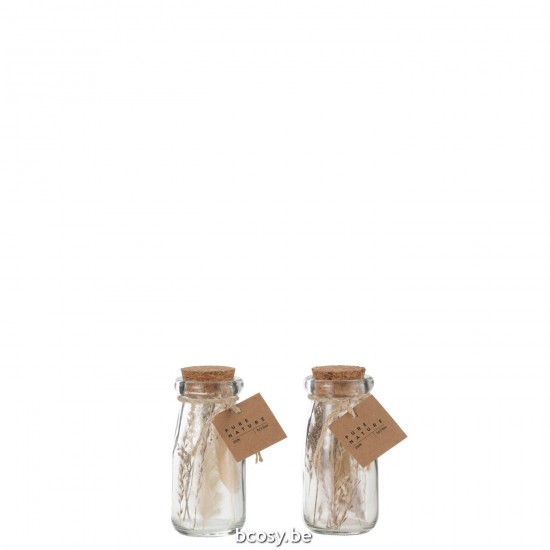 Jline Fles Met Gedroogde Bloemen Glas Naturel Extra Small Assortiment Van 2.