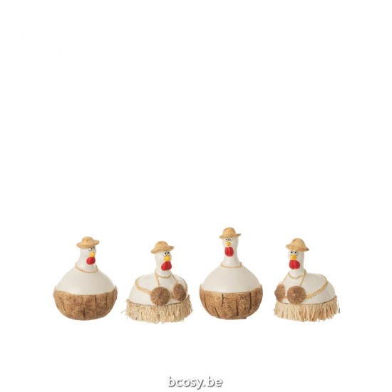 J Line j line poulets j line Chats Jolipa Poules Noix De Coco Ceramique Blanc Naturel Small Assortiment De 4.