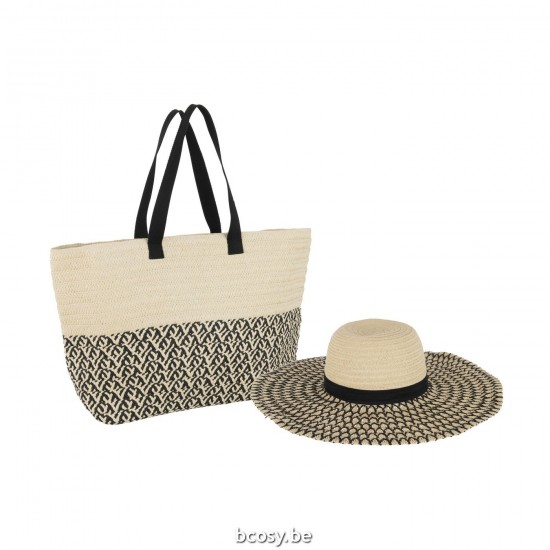 Jline Set Of 2 Bag Hat Patterns Paper Cotton Beige Black.