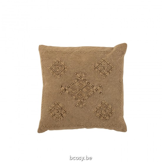 J Line Cushion Embroidery Cotton Brown cushion.