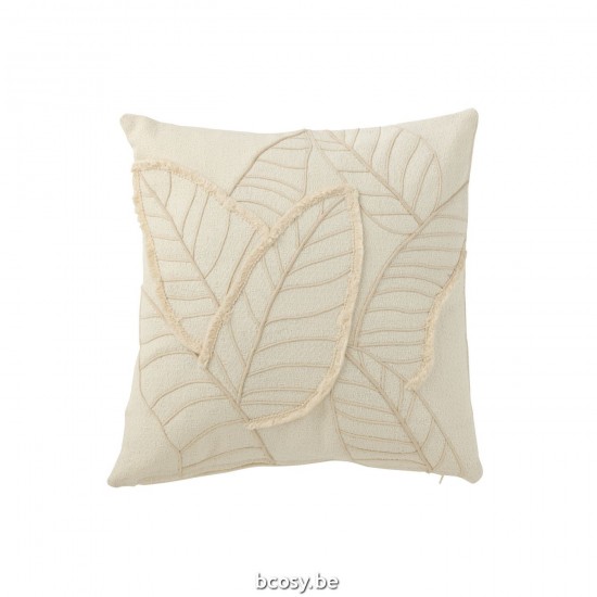 J Line Cuscino Foglia Tessuto Bianco Cojín Hoja Textil Blanco.