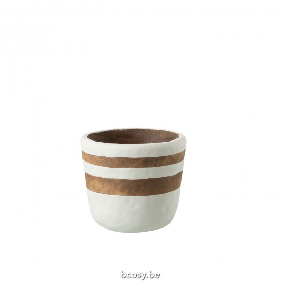 J Line Flowerpot Kenia Ceramic White Brown Medium flowerpots.