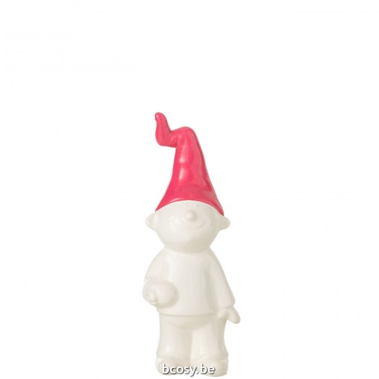 J Line Gnome Standing Faience White Fuschia Small gnomes goblins.