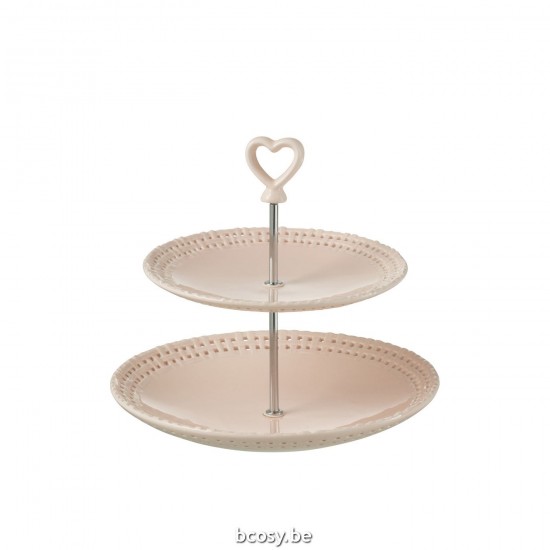 J Line plateaux plats Jolipa Plateau 2 Etages Ceramique Rose.