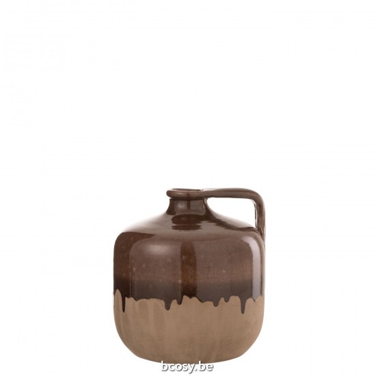 Jline Kruik Handvat Keramiek Beige Bruin Small.