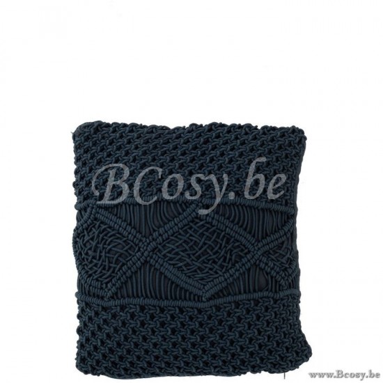 J Line Jline Cuscino Macrame Quadrato Cotone Blu Cojin Macrame Cuadrado Algodon Azul