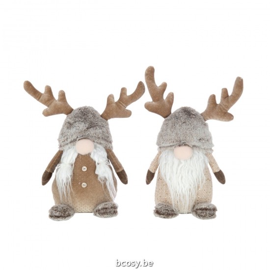 J Line Gnome Antlers Glittery Textile Brown Grey Large Assortment Of 2 santa clauses.