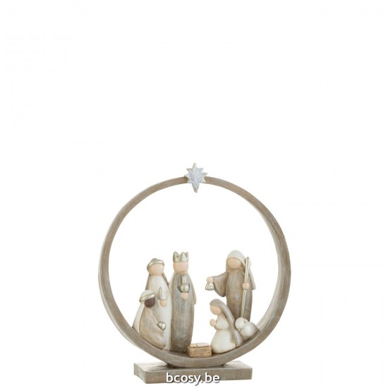 J Line crèches de Noël Jolipa Creche Dans Cercle Resine Beige.