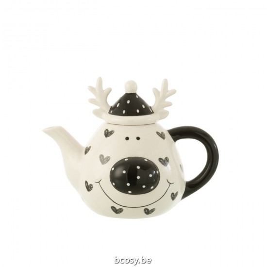J Line Teapot Deer Heart Dolomite White Black moose.