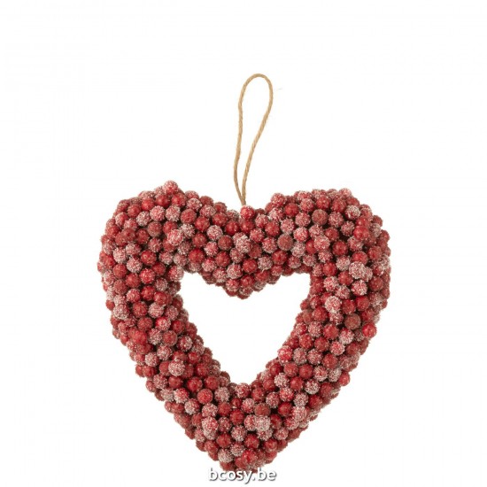 J Line couronnes de noel suspendues Jolipa Suspension Couronne Baies Coeur Plastique Rouge.