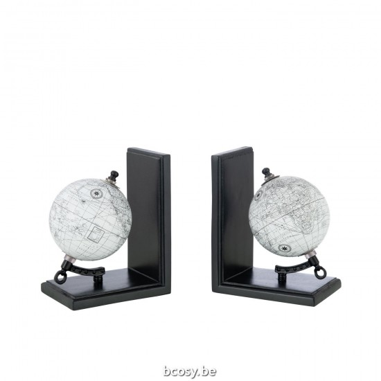 J Line Bookend World Globe Wood Grey Black bookends.