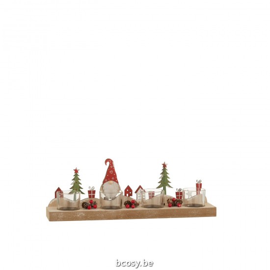 J Line Porta T Light 4 Pezzi Babbo Natale Legno Metallo Fotoforo Navidad 4 Piezas Santa Madera Metal.