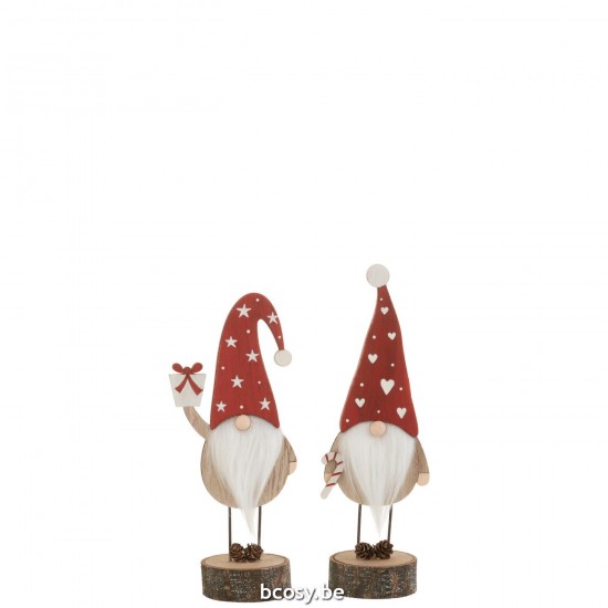 J Line peres noël Jolipa Pere Noel Sur Pied Bonnet Coeur Etoile Bois Rouge Blanc Small Assortiment De 2.
