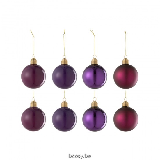 J Line boules de noel Jolipa Boite De 8 Boule De Noel 2 2 2 2 Verre Mat Brillant Mauve.