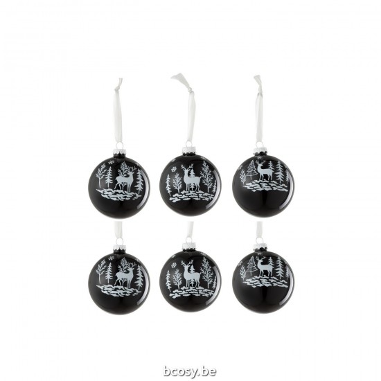 J Line boules de noel Jolipa Boite De 6 Boule De Noel 2 2 2 Renne Verre Noir Blanc.