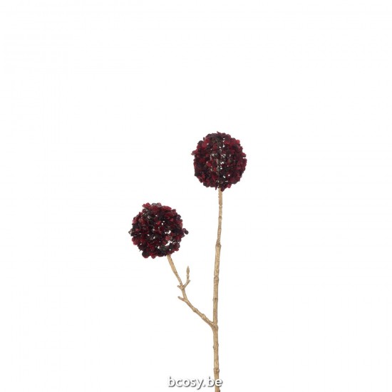 J Line Branch 2 Flowers Pompoms Plastic Red Gold Small Christmas branches.