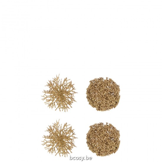 J Line boules de noel Jolipa Boite De 4 Boule Suspendue Rond Corail Plastique Or.