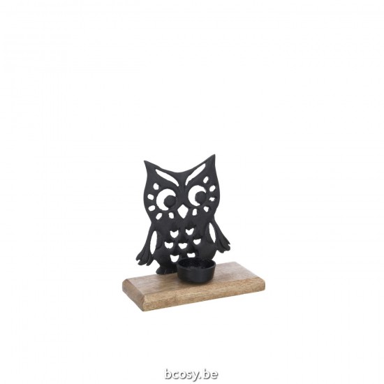 J Line Candle Holder Owl Aluminium Wood Black Small tea lights holders.