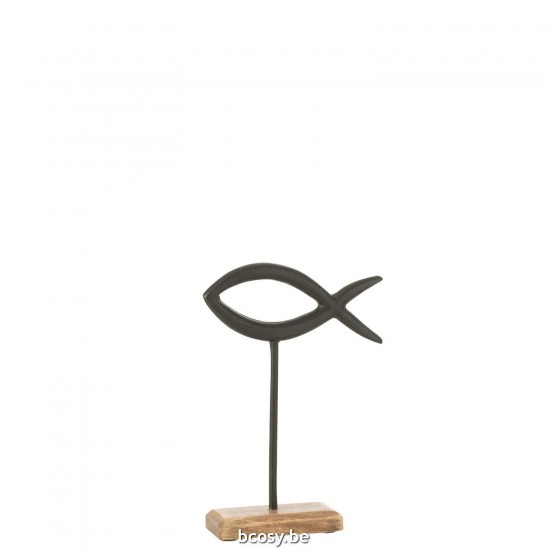 J Line poissons sur base statuettes Jolipa Poisson Sur Pied Aluminium Noir.
