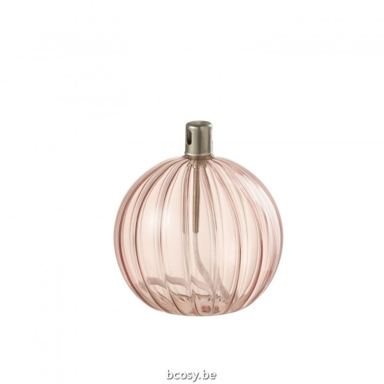 Jline Olielamp Ribbels Glas Roze Small.